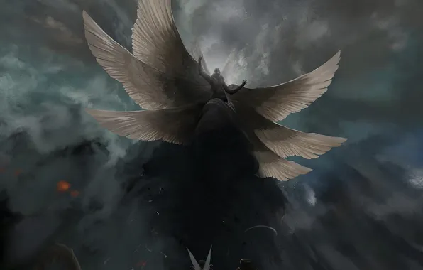 Clouds, wings, angel, being, art, Light and Darkness, Strange Journey
