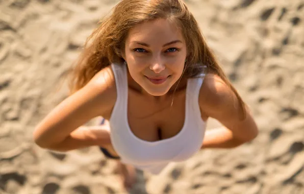 Sand, look, girl, smile, sweetheart, model, portrait, shadow