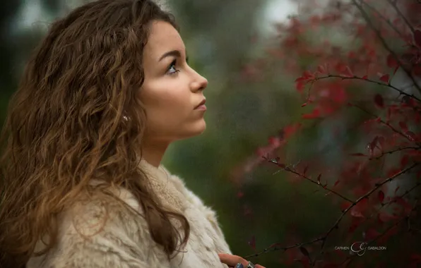 Picture look, girl, branches, mood, hair, texture