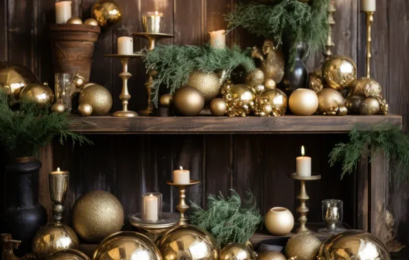 Balls, gold, Board, Christmas, New year, gold plated, gold, Christmas decorations