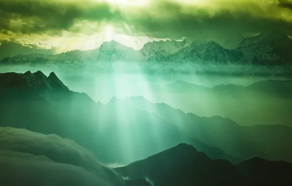 Clouds, mountains, nature, China, Sichuan, Gongga