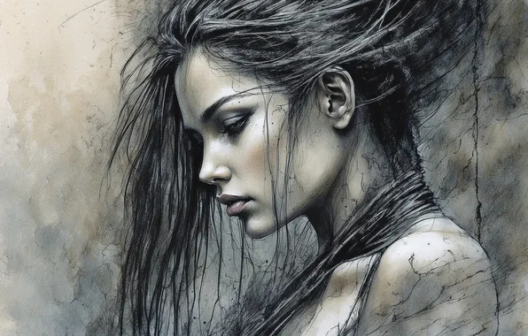 Look, girl, face, pose, portrait, imitation painting, AI art, neural network