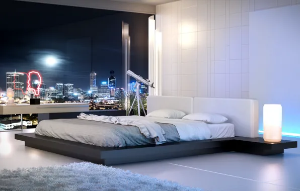Night, bed, interior, carpet, hairy, telescope