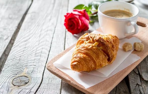 Picture coffee, roses, croissant, Naumenko Oleksandra