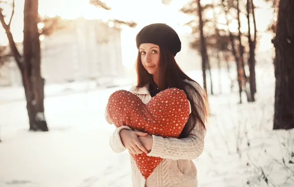Picture girl, heart, love, heart, winter, romantic
