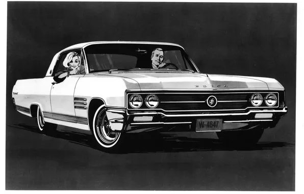 Picture people, black and white, muscle car, people, Wildcat, Buick