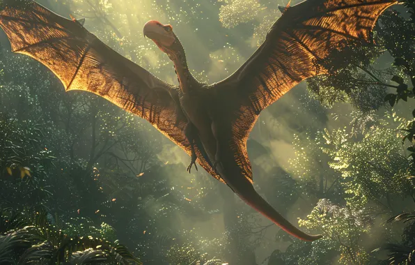 Flight, Wings, Dinosaur, Jungle, Animal, The Rays Of The Sun, Digital art, Ancient animals