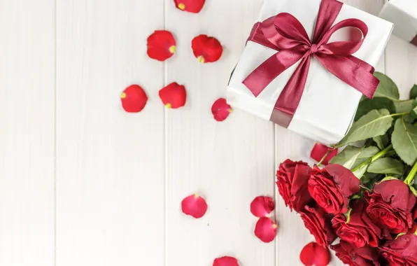 Flowers, red, gift, roses, bouquet, petals, red, love