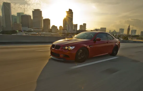 Picture road, red, markup, bmw, BMW, red, Blik, side view, road, speed, e92, daylight