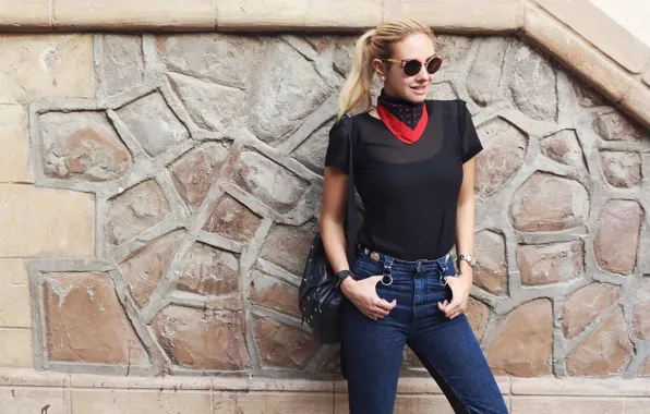 Picture girl, face, style, background, hair, glasses