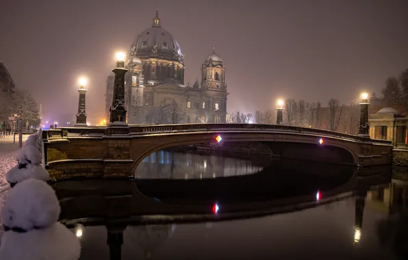 Picture bridge, river, Germany, lights, Berlin