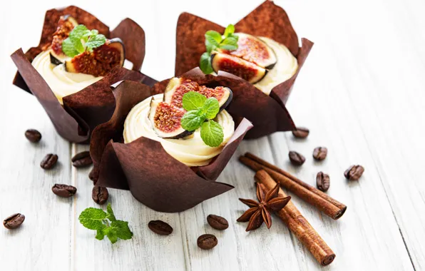 Cinnamon, cream, cupcakes, figs, Olena Rudo
