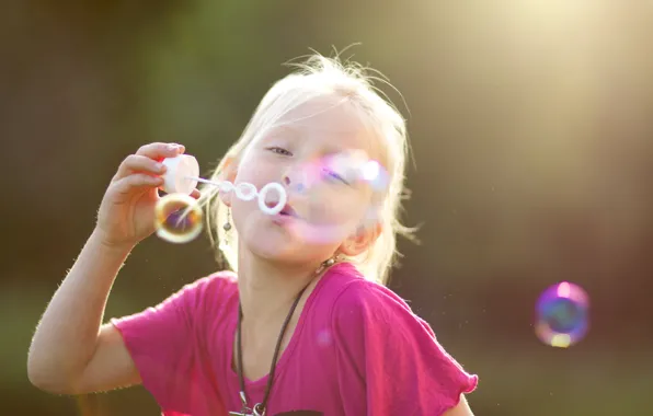 Picture nature, children, pink, mood, bubbles, girl, background. Wallpaper
