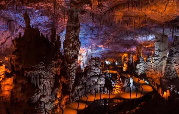Road, color, light, cave, relief, dungeon, cave, stalagmites