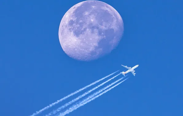 The sky, planet, The moon, the plane