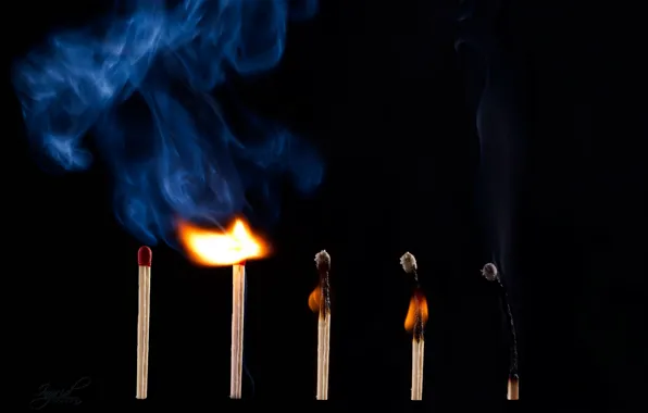 Macro, fire, smoke, matches
