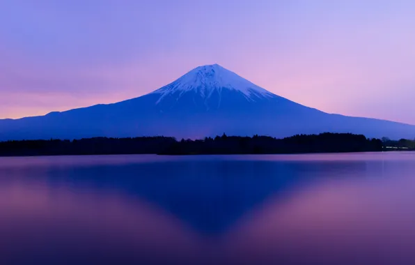 The sky, trees, sunset, lake, Japan, mount Fuji