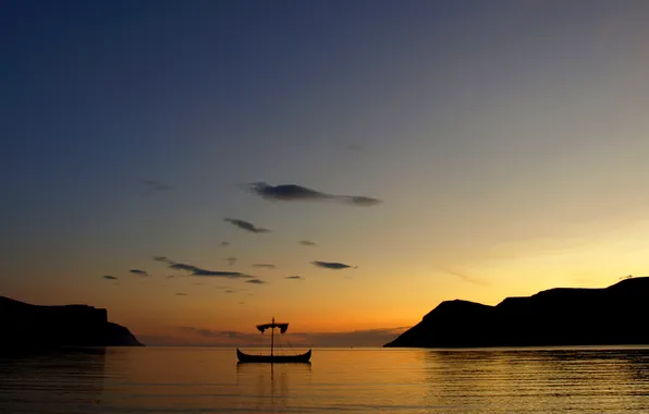 Picture sea, the sky, shore, coast, silhouette, Norway, Drakkar