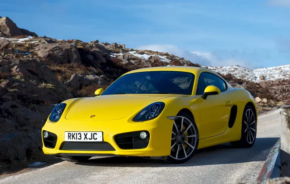 Picture machine, Wallpaper, Porsche, yellow, the front, Cayman S