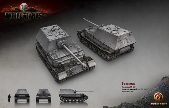 Germany, tank, tanks, render, WoT, World of Tanks, Ferdinand, PT-ACS