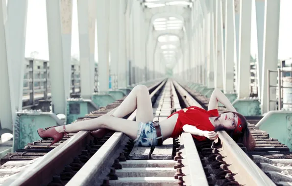 Girl, railroad, Asian
