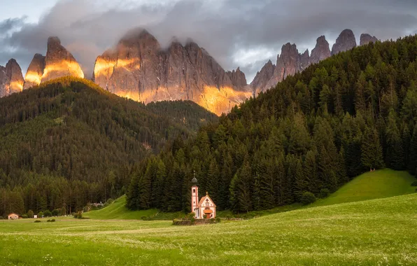 Mountains, Alps, Church