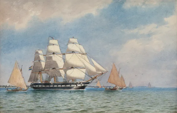 Picture oil painting, seascape, Marinmåleri, The Frigate "VANADIS", Jakob Haq