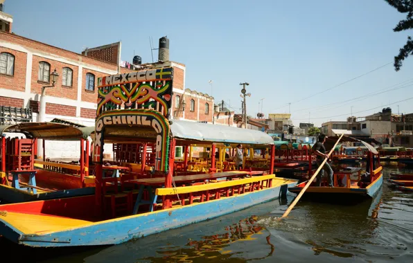 The city, boats, Mexico, channel, Mexico city, Of xochimilko
