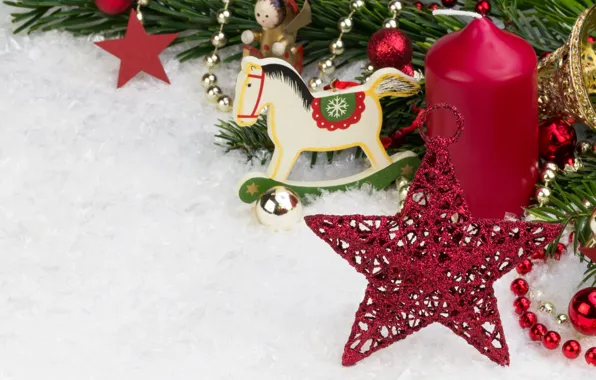Stars, snow, decoration, doll, new year, snow, stars, Merry Christmas