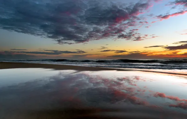 Wave, beach, reflection, Italy, waves, beach, Italy, morning