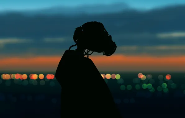The sky, lights, robot, postapokalipsis
