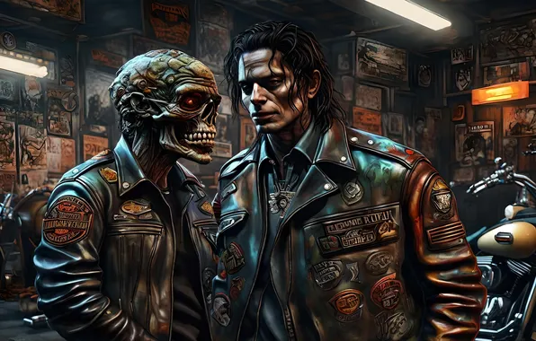 Skeleton, male, guy, leather jackets