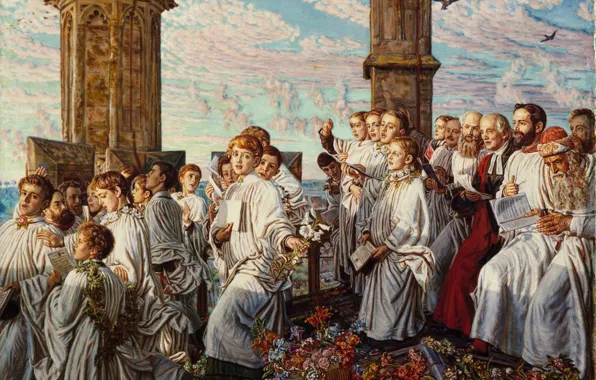 Picture William Holman Hunt, 1888-93, The welcoming ceremony of the month of may, in Magdalen Coll