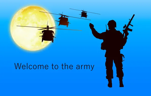 Wallpaper, the moon, army, soldiers, wallpaper, blue background, helicopters, service