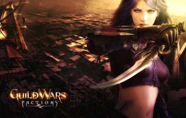Picture dagger, Guild Wars, green eyes., the girl-soldier