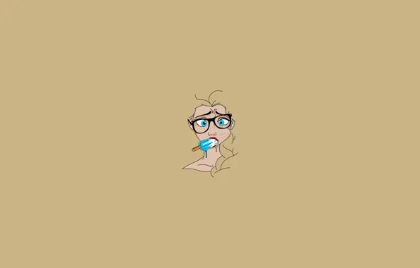 Picture vector, Frozen, girl, minimalism, blue eyes, glasses, ice cream, simple background