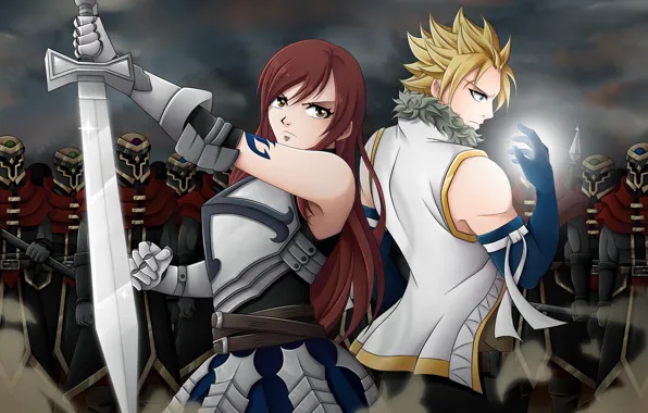 Girl, sword, anime, art, guy, Fairy Tail, Fairy Tail