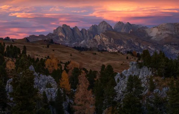 Autumn, forest, mountains, rocks, Alps