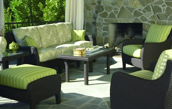 Picture design, style, interior, fireplace, veranda