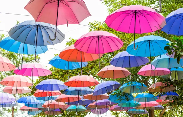 Picture summer, the sky, colors, umbrella, colorful, umbrellas, rainbow, summer