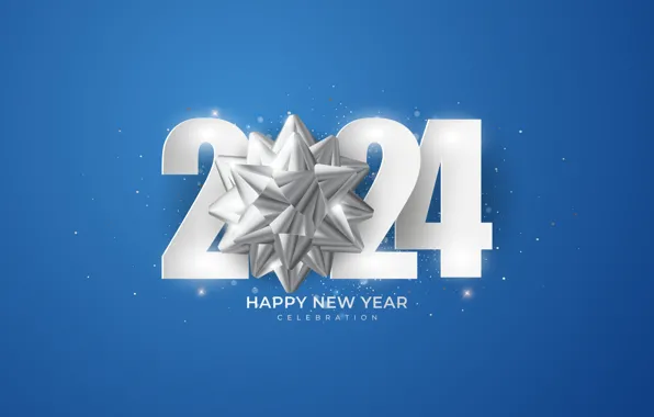 Silver, figures, New year, white, bow, blue background, date, 2024