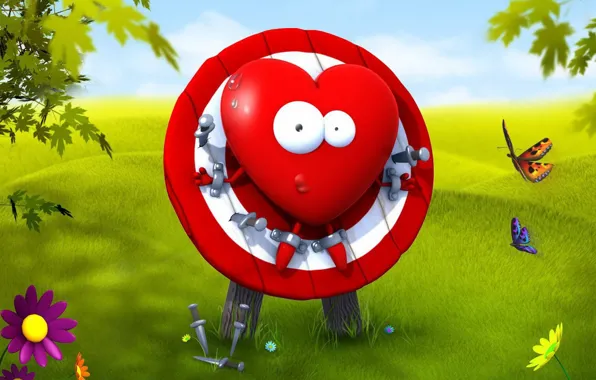 Grass, rendering, lawn, heart, knives, heart