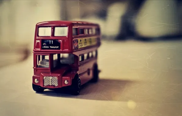 Picture macro, red, photo, table, toy, bus, English