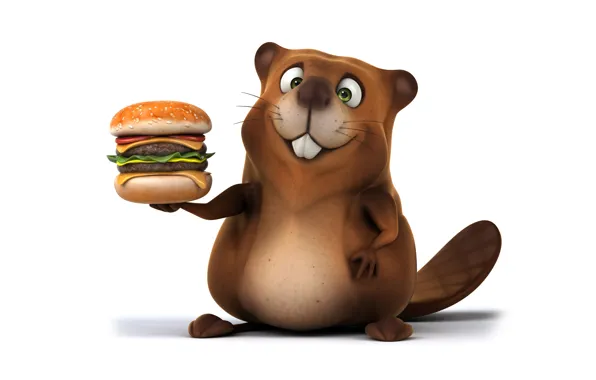Picture character, funny, beaver, hamburger, beaver