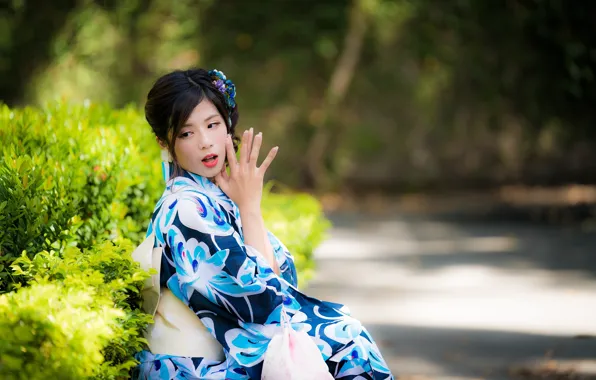 Picture girl, kimono, Asian