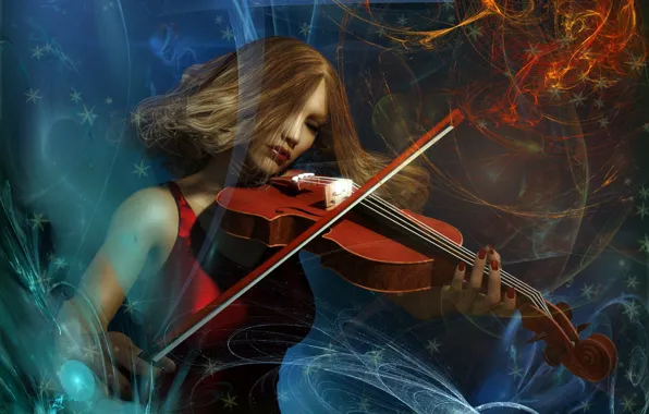 Picture girl, music, violin