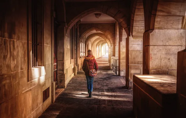 Picture girl, building, treatment, arch