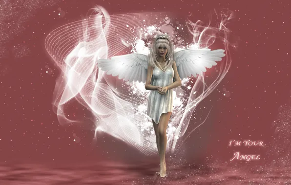 Magic, blonde, 3d art, white wings, white sundress, barefoot girl, I`m your Angel
