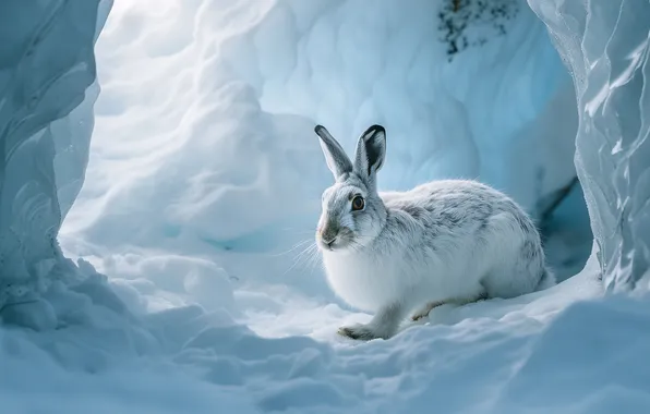 Winter, white, snow, nature, hare, ice, lies, cave