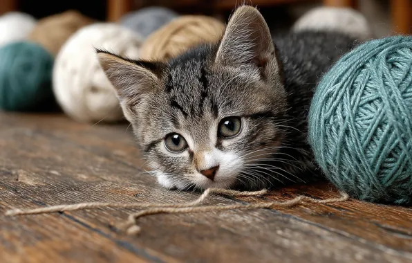 Cat, look, tangle, pose, kitty, grey, the game, Board